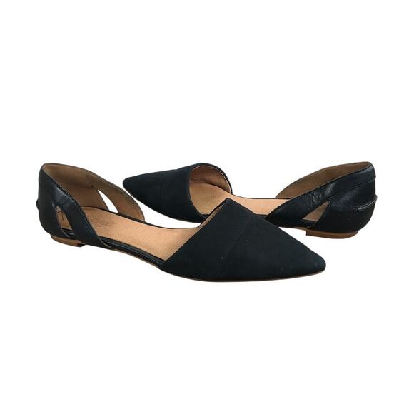MADEWELL Leather/Suede D’Orsay CutOut Flats 9.5 Black Point Toe Office Classic - Picture 1 of 10